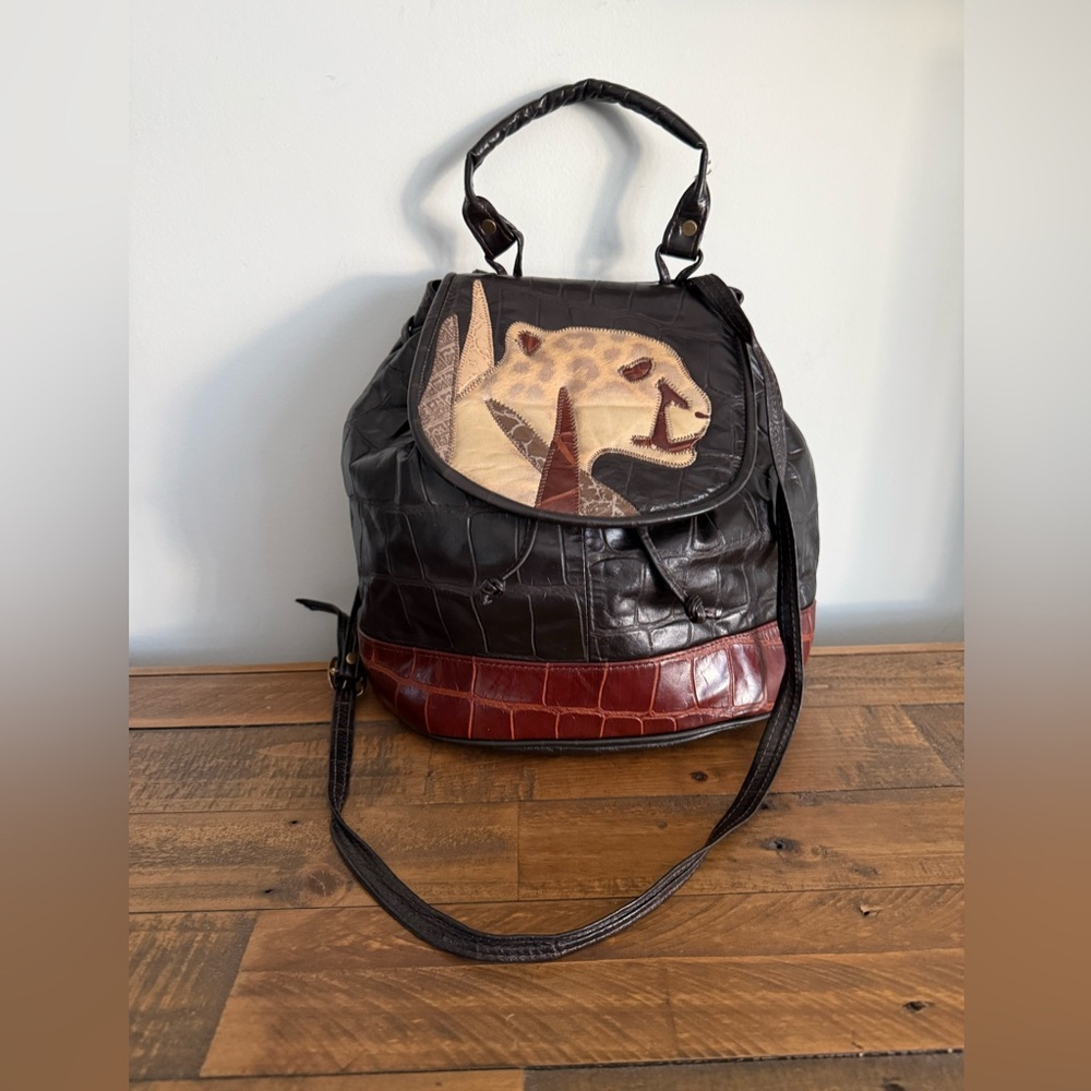 REEM Vintage 80s Cheetah Genuine Leather Croc USA Handbag with Crossbody